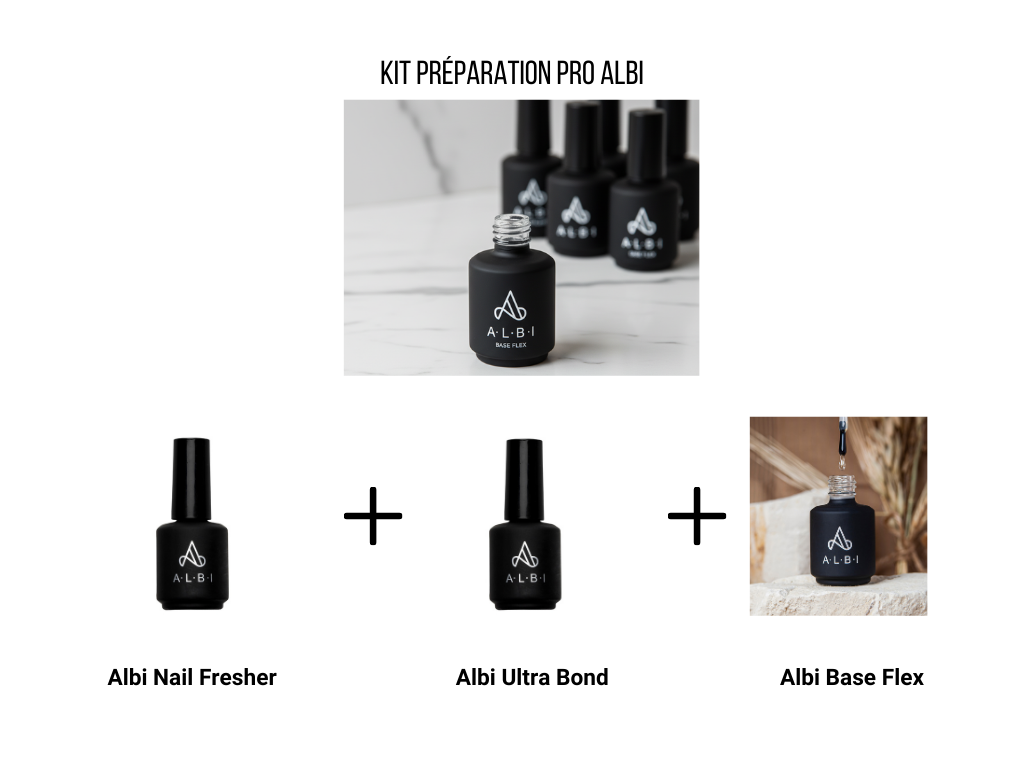 Contenu du Kit Préparation Pro ALBI – 3 flacons préparateurs ongles