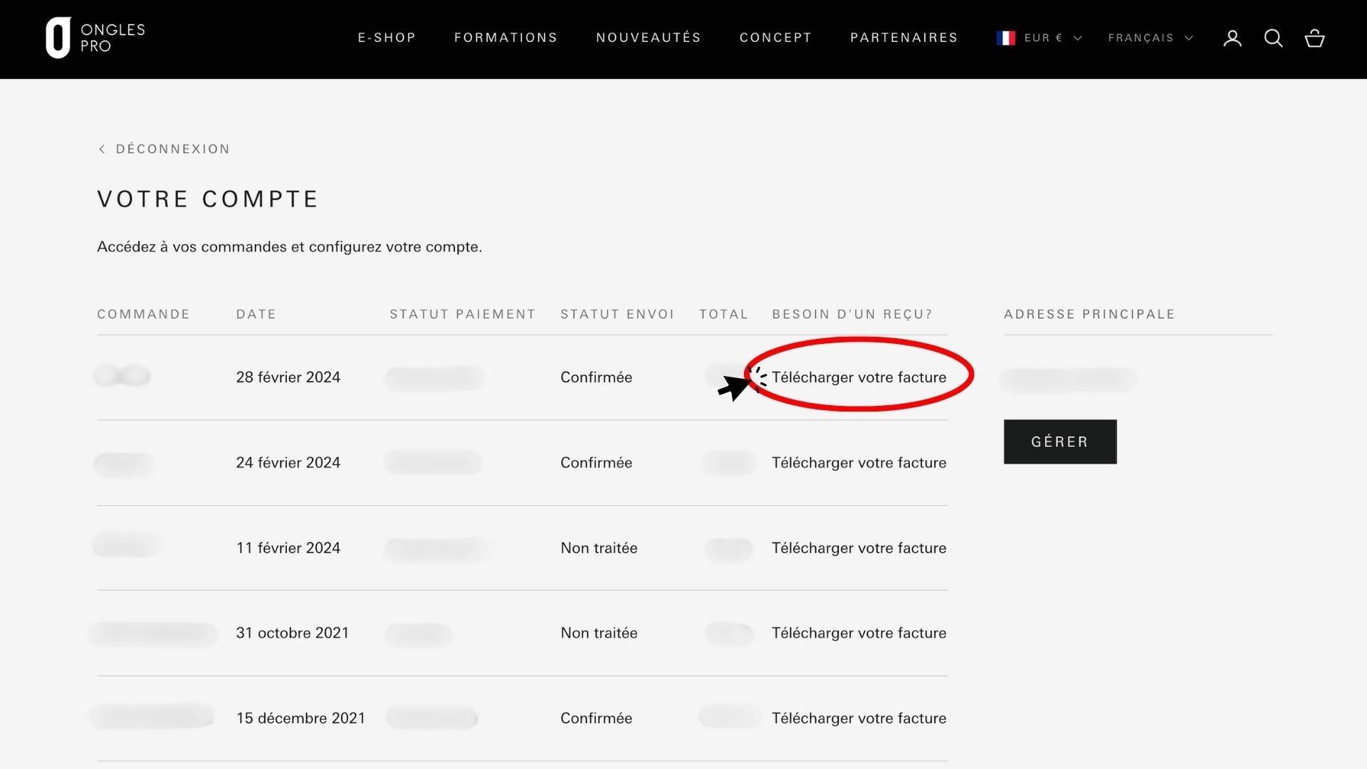 Comment télécharger vos factures sur le site ? - ONGLES PRO