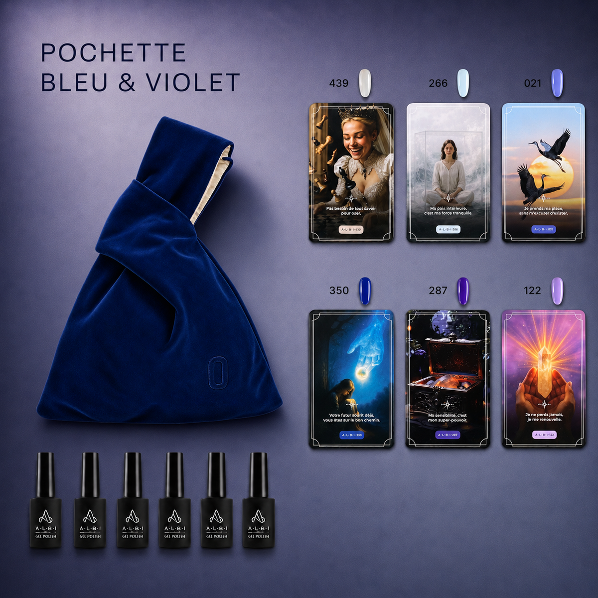 Bleu & violet - Pochette 6 vernis semi-permanents Albi